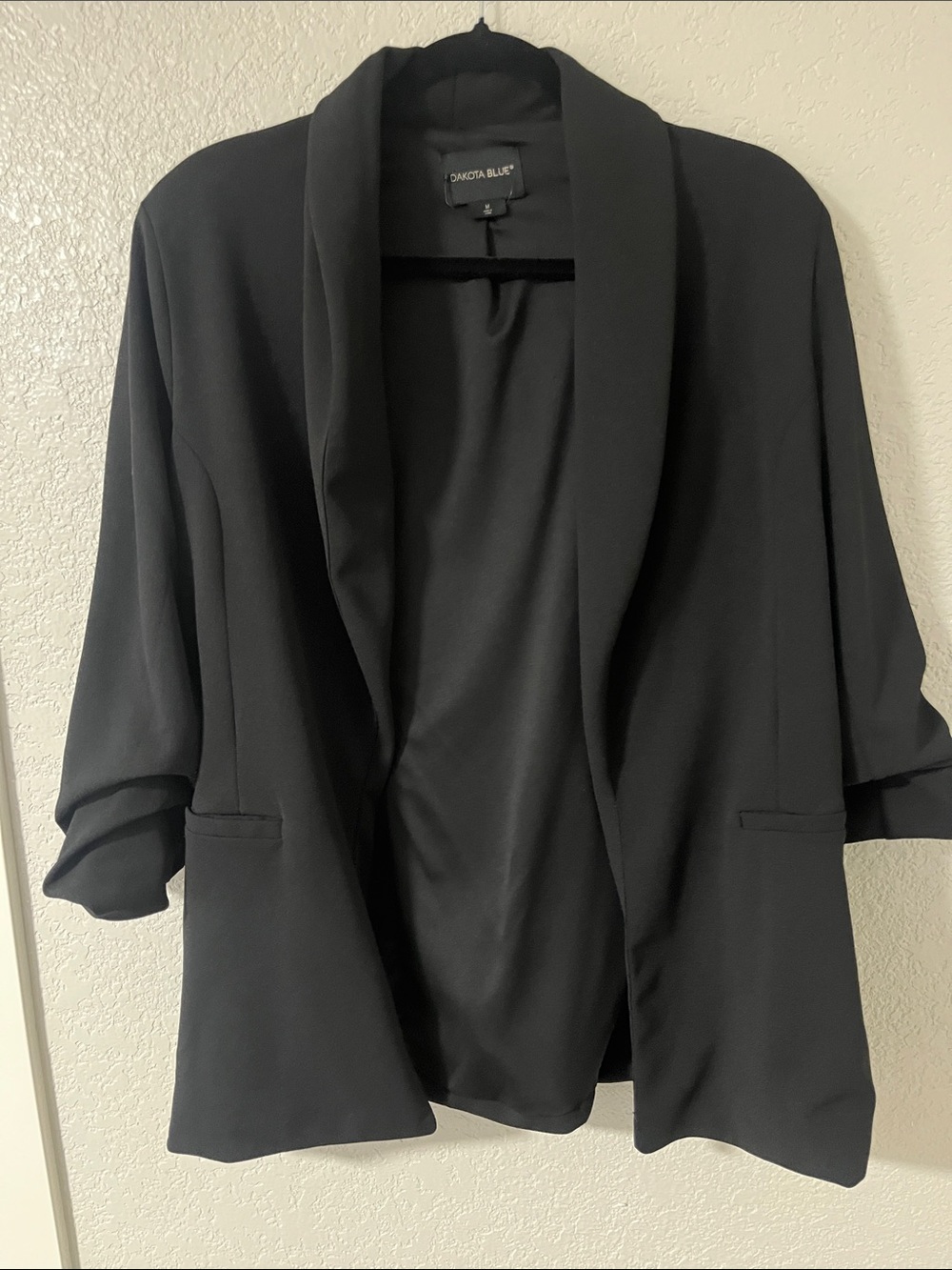 Dakota Blue Black Shawl-Collar Open Blazer